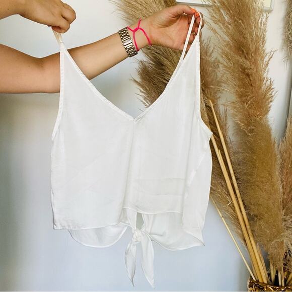 NEW FREE PEOPLE White Cropped Button Front Tie Bottom Tank Top VNeck Cami M - Picture 8 of 8
